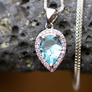 Handcrafted Sky Blue Topaz Pendant Sterling Silver 925  , December Birthstone